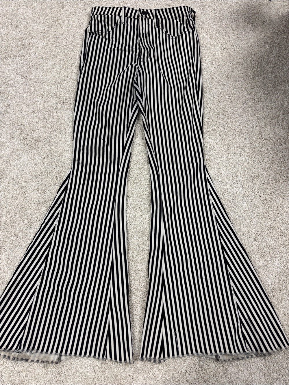 Black & White Vertical Stripe Flared Pants